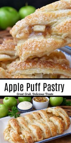 apple puff pastry is stacked on top of each other