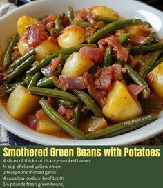 a white bowl filled with green beans and potatoes