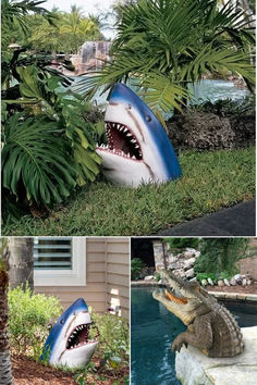 hambort™-Great White Shark Garden Art Scary Crocodile, Ocean Animal Crafts, Shark Sculpture, Adventure Of The Seas, Fish Sculpture, Garden Statue, White Sharks, Great White Shark, Crocodiles