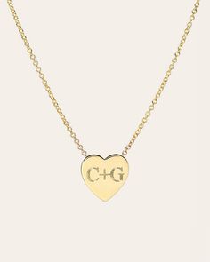 14k Gold Large Engraved Heart Necklace - Zoe Lev Jewelry Classic Necklace For Personalized Gift, White Gold Initial Necklace With Cable Chain, Classic 14k Gold Charm Necklaces, Luxury Charm Necklaces With Cable Chain For Gift, Luxury Charm Necklace With Cable Chain As A Gift, Luxury Cable Chain Charm Necklace As Gift, Classic Engraved Name Necklace, Luxury Cable Chain Charm Necklace, Classic Engraved Heart Pendant Necklace