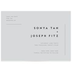 an elegant wedding card with the words save the date on it in black and white