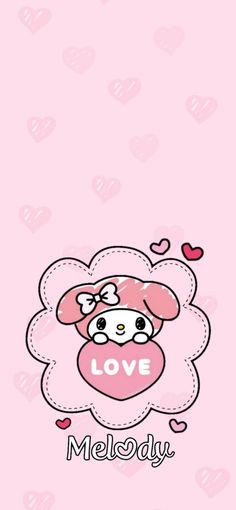 hello kitty wallpaper with the words love melody on it's face and pink background