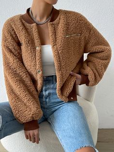 Varsity Jacket Women, Women Outerwear, Women Jackets, Crochet Clothing, Outerwear Women, Casual Outfit, Crochet Clothes, Drop Shoulder, Vest Jacket