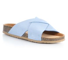 Enjoy easygoing sunny-day style with these soft suede slip-on sandals that instantly elevate casual ensembles. From Bos. & Co. Trendy Suede Slip-on Sandals, Summer Slides With Cork-bed Midsoles, Summer Slippers With Cork-bed Midsoles, Suede Slip-on Slides For The Beach, Casual Footbed Sandals With Textured Footbed For Summer, Casual Textured Footbed Sandals For Summer Outings, Summer Suede Round Toe Slides, Casual Spring Slippers, Spring Slides With Cork-bed Midsoles