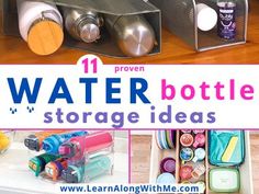 there are many different items in this collage that can be used to store water bottles