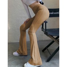 Brown Solid High Waisted Casual Pants Plain Pants, Flare Leg Pants, Simplicity Patterns, Plaid Pants, Bottoms Pants, Casual Pants, Mid Rise, Speaker, Elastic Waist