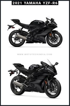 two black motorcycles side by side on a white background with the words yamaha yzr - 6