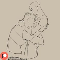 a drawing of two people hugging each other