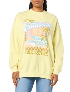 PRICES MAY VARY. Perfect for crisp mornings and chilly afternoons, the Ride In crewneck sweatshirt is crafted with a heavyweight blended cotton to keep you warm and cozy. This oversized sweatshirt features a large graphic at the chest and a pigment-dyed wash to give it a well-worn look. Womens Oversized Sweatshirts, Oversized Crewneck, Yellow Sweatshirt, Billabong Women, Disco Outfit, Casual Dinner Outfit, Oversized Sweatshirt, School Outfit, Concert Outfit