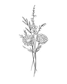 a drawing of flowers on a white background