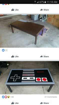 two tables that have been made to look like video games