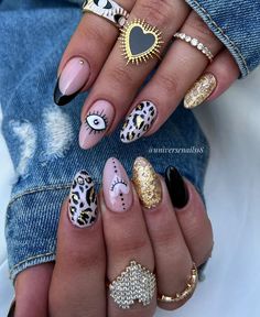 Bright Colored Nails, Stars Nails, Funky Nail Designs, Evil Eye Nails, Eye Nail Art, Funky Nail Art, Different Nail Designs, Leopard Nails