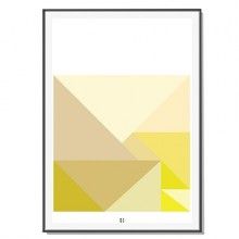 an abstract yellow and beige poster with white frame