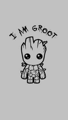 the baby groot is standing in front of a gray background with i'm groot on it