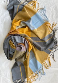 Soft shawl  Scarf for women. This is a large scarf which can be used for multi-purpose. Size : 77 / 28 " Material : Wool blend Color : Blue, Yellow, Gray It's a perfect winter gift for friends and families. Soft Shawl, Scarf Wool, Yellow Scarf, Large Scarf, Wool Shawl, Shawl Scarf, Winter Gift, Gray Yellow, Winter Accessories