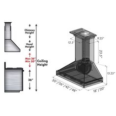 a drawing of a stove with measurements for the top, bottom and bottom part of it