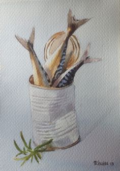 a painting of some kind of utensils in a cup