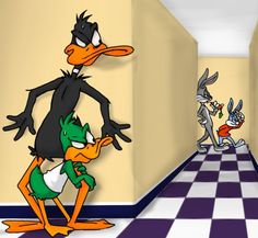 an image of cartoon characters in the hallway