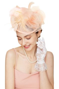 PRICES MAY VARY. The tea party fascinator set includes 1 fascinator hat, 1 imitation pearl necklace, 1 pair of lace gloves and 1 pair of pearl pendant earrings The fascinator headband is one size fits all with hair clip and headband; Stretchy lace gloves; Imitation pearl necklace length: 16", extension chain length: 2", size of per pearl is 8mm. Material: Derby hat fascinator: Polyester, feather and mesh veil; Lace gloves: Polyester and lace; Necklace and earrings: Imitation pearls and alloy. El Elegant Mini Hats For Wedding And Holiday, Fitted Mini Hats For Wedding And Holiday, Fitted Mini Hats For Weddings And Holidays, Elegant Spring Hat As A Gift, Elegant Spring Hat For Gifts, Elegant Spring Hat As Gift, Holiday Wedding Fascinator With Adjustable Fit, Elegant Wedding Holiday Fascinator, Elegant Pink Costume Hats And Headpieces For Gifts