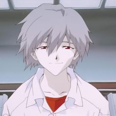 an anime character with grey hair and white shirt looking at the camera while wearing a red tie