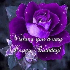 a purple rose with the words wishing you a very happy birthday