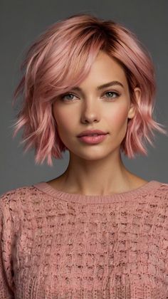 🎭 Transform the Life-Changing Short Layered Haircuts 51 Pink Hair Ideas: Natural Highlights | Im... Short Pink Hair With Bangs, Short Layered Haircuts For Women, Pink Hair Ideas, Layered Haircuts For Women, Glossy Hair, Short Layered, Short Layered Haircuts