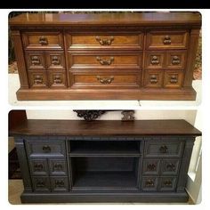 an old dresser has been refinished into a new piece of furniture for the living room