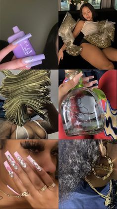 a collage of photos with different types of nail polishes and manicures