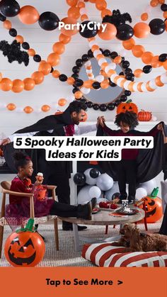 halloween party with balloons and decorations for kids