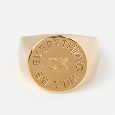 Personalized Promise Rings, 14k Gold Signet Ring, Word Ring, Pinky Signet Ring, Promise Rings For Him, Everything Will Be Ok, Signet Ring Men, Letter Ring, Personalized Ring