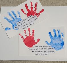 two handprints are shown on top of an envelope with the words, i am safe as can be