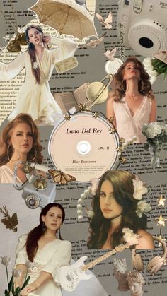 the collage has many different pictures and words on it, including an image of a woman