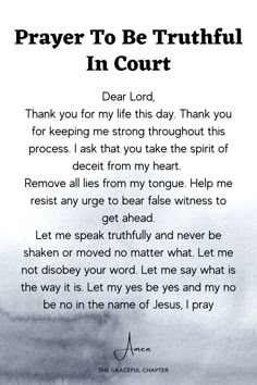 a poem written in black and white with the words prayer to be truthful in court