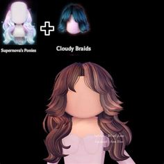 an animated image of a woman with long hair and two different hairstyles on her head