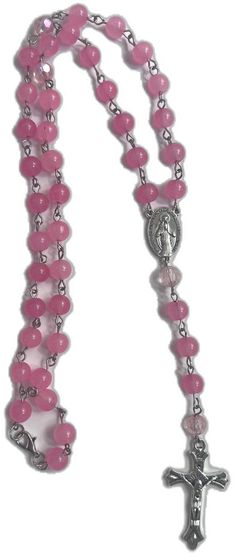 Pink Spiritual Necklace With Faceted Beads, Pink Healing Rosary With 8mm Beads, Pink Crystal Necklaces With Round Beads For Gifts, Pink 8mm Beaded Necklace, Pink Necklaces With 8mm Beads, Pink Round Beads Crystal Necklaces For Jewelry Making, Pink Necklace With Polished Beads For Gift, Handmade Pink Rosary For Healing, Pink Necklaces With Polished Beads For Gifts