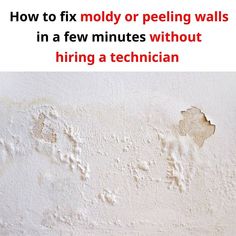 a dirty wall with the words how to fix moldy peeling walls in a few minutes without hiring a technician