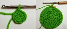 crocheted green object being worked on with yarn