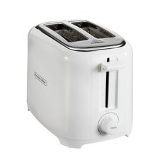 a white toaster sitting on top of a counter