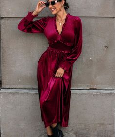 Velvet Dress Long, Office Dresses For Women, Red Velvet Dress, Velvet Midi Dress, Solid Color Dress, High Quality Dress, Elegant Dresses Long, Sleeve Midi Dress, Midi Dress With Sleeves