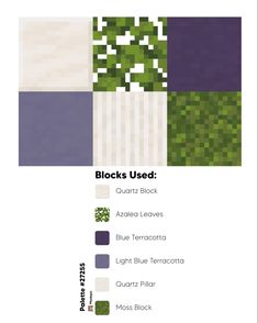 the color scheme for blocks used is shown in purple, green and white colors with text that reads blocks used