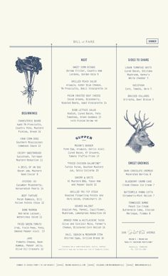 a menu with deer and flowers on it