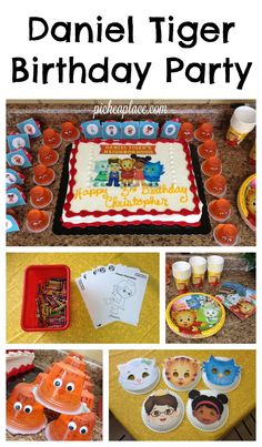 an image of a birthday party with tiger cake and cupcakes on the table