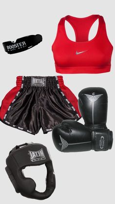 various sports gear including boxing gloves, punching mitts and headgear are displayed