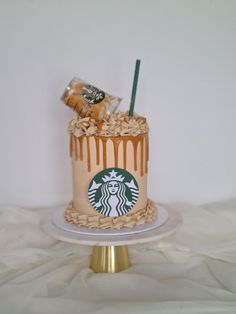 there is a starbucks cake on the table