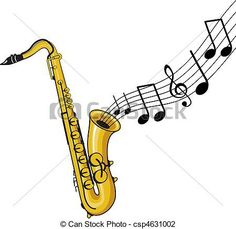 a saxophone with musical notes on it