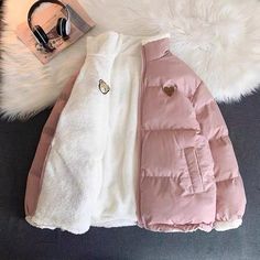 size: S, Color: Pink Double Sided Wearable Student Clothes, Parker Jacket, Parka Coat Women, Todays Mood, Winter Puffer Jackets, Parka Women, Coat Stands, Cute Embroidery, Love Bear