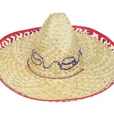 Adult Sombrero with Check Trim Wide Brim Straw Hat For Cinco De Mayo Festival, Traditional Curved Brim Hat For Cinco De Mayo, Traditional Wide Brim Hat For Cinco De Mayo, Trim