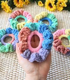 Embrace the nostalgia of the '90s with these pastel-colored handmade crochet scrunchies! Each scrunchie is a unique piece, crocheted by hand with love and attention to detail. The soft pastel shades--think mint green, baby pink, lavender, and blue--add a playful pop of color to any outfit, making them perfect for both casual days and nights out. You wont find these anywhere else! Perfect for kids as well, as they are soft, comfy and colorful. Designed for comfort and style, these scrunchies hold Scrunchies Crochet, Crochet Scrunchies, Handmade Hair Accessories, Pink Lavender, Sleek Ponytail, 90s Retro, Green Baby, Outfit Making, Pastel Shades