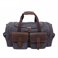 ROCKCOW Weekender Overnight Bag Canvas Genuine Leather Travel Duffel Tote AF14 Model Number: AF14 Dimensions: 21.7"L x 9.4"W x 11.8"H / 55cm(L) x 24cm(W) x 30cm(H) Weight: 3.1 lb / 1.4kg Hardware: Brass Hardware Shoulder Strap: Adjustable & Removable Color: Dark Gray / Khaki / Army Green Features: • 16oz Thick Canvas with Genuine Natural Leather Trim• Inside 1 Cell Pocket, 1 Wallet Pocket, 1 Zipper Pocket.• YKK Zipper• Adjustable Shoulder Strap• Can fit a 14'' Laptop. Luxury Gym, Carry On Travel, Canvas Duffle Bag, Perfect Travel Bag, Leather Duffel Bag, Canvas Leather Bag, Leather Weekender Bag, Leather Duffel, Luggage Bags Travel