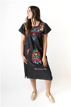 Puebla Dress, Handmade Embroidered Dress, Mexican. These are traditional Mexican dresses commonly used at Fiestas like 5 de Mayo that feature embroidered flower designs. Traditional Black Dress For Cinco De Mayo, Traditional Black Embroidered Dress For Fiesta, Black Embroidered Dress For Fiesta, Black Embroidered Dress For Fiesta With Floral Details, Puebla Dress, Mexican Baby Shower, Traditional Mexican Dress, Mexican Embroidered Dress, Mexican Shirts